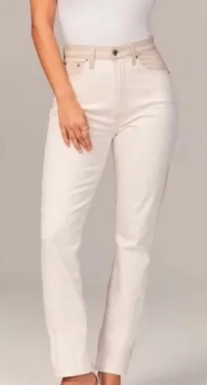 Abercrombie & Fitch faux leather top High Rise Cream 90s ultra highrise Jean 27 thumbnail 1