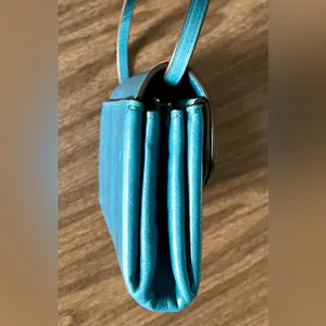 Tory Burch Turquoise Blue Leather and Suede ‘Miller’ Wallet-on-Chain Crossbody thumbnail 5