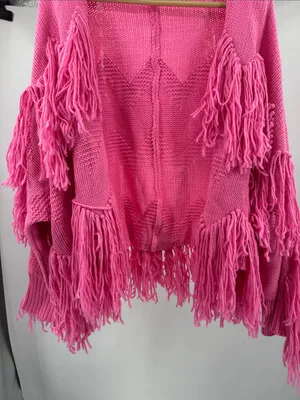 POL Pink Fringe open front oversized cardigan Sweater S boho casual fall winter thumbnail 7