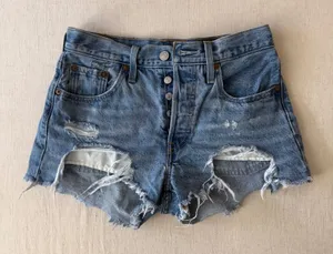Levi's 501 High Rise Cutoff Denim Shorts Womens 25 Blue Distressed Raw Hem‎ thumbnail 1
