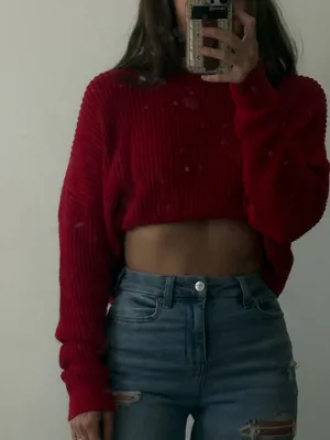 Red Cropped Wild Fable Sweater Knit Long Sleeve thumbnail 3