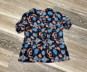 Christopher & Banks Sz M Sheer Floral Blouse Navy Blues Pinks White thumbnail 7
