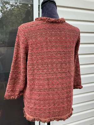 Chico's Frayed-Trim Open-Front Cardigan in Rust Mix thumbnail 2