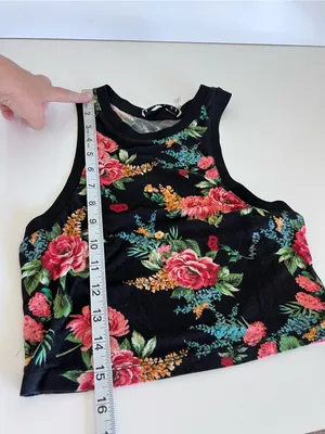 Alice + Olivia Women's Melva Black Floral Print Racerback Crop Tank Top Stretch thumbnail 6