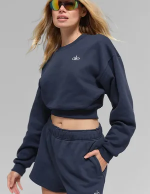 Alo Cropped Accolade Crewneck Navy thumbnail 1