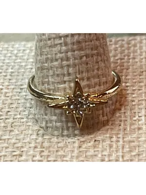 70s Dainty Gold Toned Starburst Ring Celestial North Star Rhinestone Size 6.5 thumbnail 2