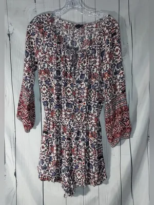 American Eagle Boho Floral Festival Hippie Peasant Concert Smocked Waist Romper thumbnail 1