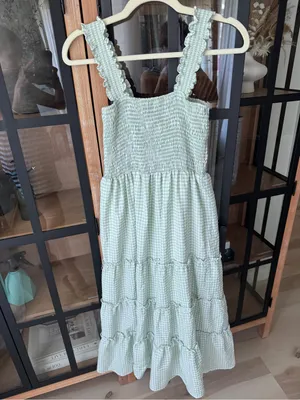 Altar’d State gingham smock maxi dress midi ruffle tiered nap sage mint thumbnail 7
