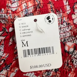 NWT Free People East to West Smocked Top in Red Floral Print Size Medium thumbnail 6
