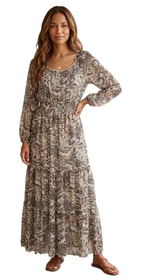 12 Kate and Lily Women’s Paisley Tiered Maxi Lightweight Formal Neutral Dress thumbnail 1