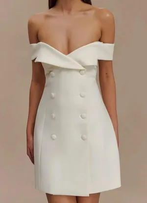 Meshki Noelle Off Shoulder Suiting Mini Dress - Ivory thumbnail 1