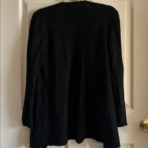 Tory Burch Black Merino Wool Ruffle Trim Open‎ Front Cardigan Sweater Sz Med thumbnail 5