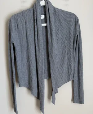 Joah Brown Cropped Cardigan Women One Size Grey Ribbed Draped Open Front thumbnail 1