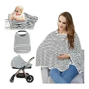 Kefee Kol Nursing Poncho Cover Up Black White Stripes‎ thumbnail 2