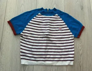 UNIF rainbow trim mock neck crop top knit sweater M thumbnail 1
