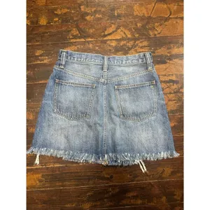 Madewell rigid denim A-line distressed raw hem skirt thumbnail 3