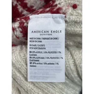 American Eagle Chunky Knit Red Cream Snowflake Fair Isle Nordic Cozy Sweater M thumbnail 7