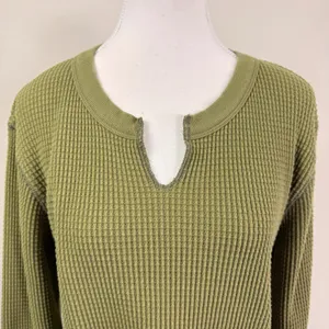 Madewell Womens Olive Green Waffle Knit Notch Neck Thermal Top Size Medium thumbnail 5