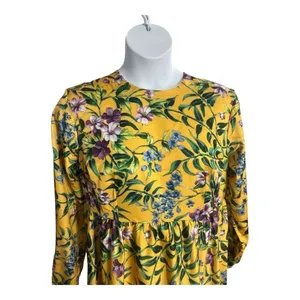 Annah Hariri Yellow Floral Maxi Dress Plus Size 16 Long Sleeve Plaid Sundress thumbnail 5