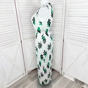 Banana‎ Republic Crinkle Pleat Chiffon Floral Maxi Dress White Green XL thumbnail 3