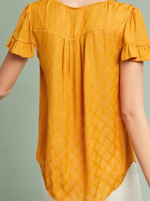 Maeve by Anthropologie Hailey‎ Flutter Sleeve Golden Yellow Boho Top thumbnail 3