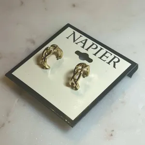Napier Gold Tone Small Open Hoop Earrings NWT thumbnail 3