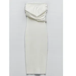Zara White Bodycon ribbed tube dress with draped chest size small thumbnail 7