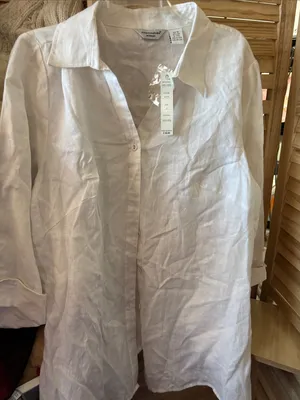 Richard Malcolm White Linen Casual Button-Down Shirt 1X NWT thumbnail 1