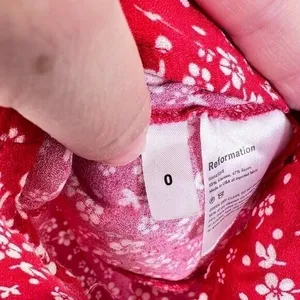 Reformation Red Puff Sleeve Mini Dress Bustier‎ Ditsy Floral Milkmaid Party Date thumbnail 3