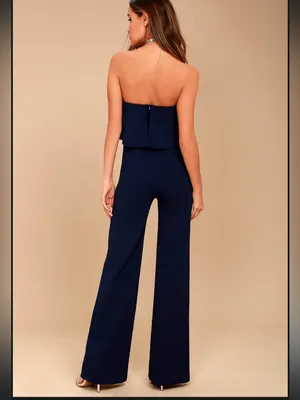 Lulus Power of Love Navy Blue Strapless Jumpsuit Sz S thumbnail 2