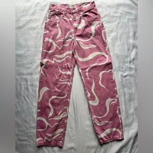 Cotton On Pink and White Swirly Loose Straight Jeans 4 thumbnail 5