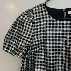 NWT J. Crew Silver/Black Gingham/Plaid Short Sleeve Metallic Top Size Small thumbnail 2