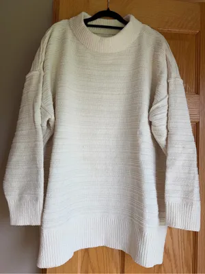 Chic Soul Cream Horizontal Ribbed Knit Oversized Slouchy Sweater Plus Size 1X thumbnail 1