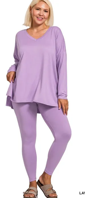 Zenana Outfitters NEW!Plus Size Lavender brushed soft microfiber loungewear set Size 2X thumbnail 1