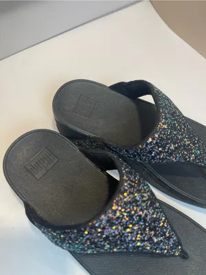 FitFlop Black Glitter MicroWobbleboard Thong Sandals Size US 5 EU 36 Comfort thumbnail 2