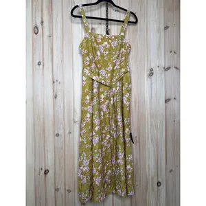 NWT Lulus Sunny Posture Chartreuse Floral Sleeveless Midi Dress Resort Size S thumbnail 2