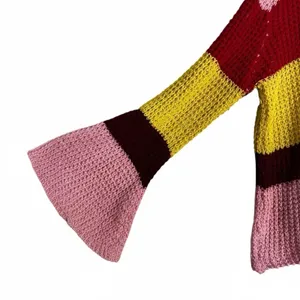 Cloudwalk Bell Sleeve Striped Knit Sweater Pink Red Yellow Boho Slouchy Size M thumbnail 3