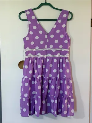 V-Neck Purple Polka Dot Tiered Casual Dress thumbnail 7