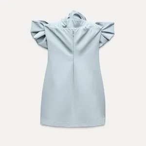 Zara Elegant Off-Shoulder Blue Dress with Bows thumbnail 9
