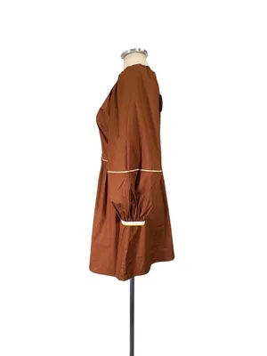 NEW Staud Demi Puff Sleeve Contrast Trim Poplin Mini Dress Size XS thumbnail 4