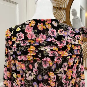 Free People Maybel Sz L Black Floral Cottagecore Fairy Blouse Top‎ Ruffles Flowy thumbnail 6