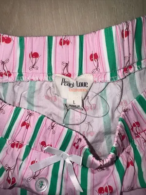 Peach Love California Pink Cherry Stripe Sleep Shorts thumbnail 3
