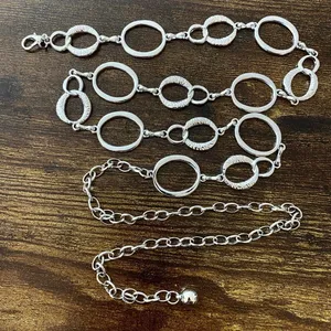 Silver Y2K Textured Open Oval Link Chain Belt, Fits 26 to 41 Inches, X7GA1330 thumbnail 1