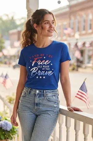 Women’s Patriotic Graphic Tee in Blue - Land of the Free thumbnail 1