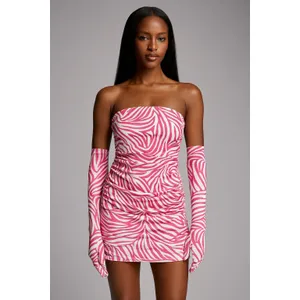 New! Miscreants Cupid Mini Dress & Oprah Gloves Pink‎ Zebra Sz Large $595 thumbnail 3