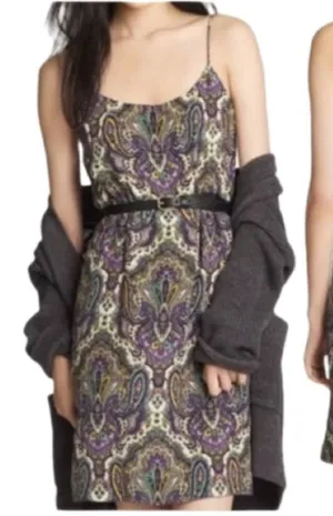 J.Crew 100% silk paisley print slip dress purple multi Coquette Fairy SIZE 2 thumbnail 1