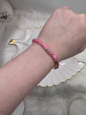 Pink Enamel Gold-Tone Floral Cloisonne Bangle Bracelet thumbnail 4