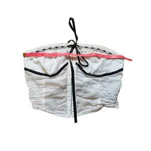 SheIn White Eyelet Black ribbon corset crop top small thumbnail 9