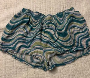 Blue and green swirl pattern PINK pajama shorts thumbnail 1