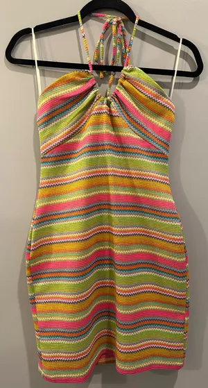 Bailey Rose Striped Crochet Halter Mini Dress thumbnail 3